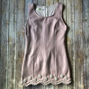 Dusty Pink Wool Sleeveless Dress with Pearls M